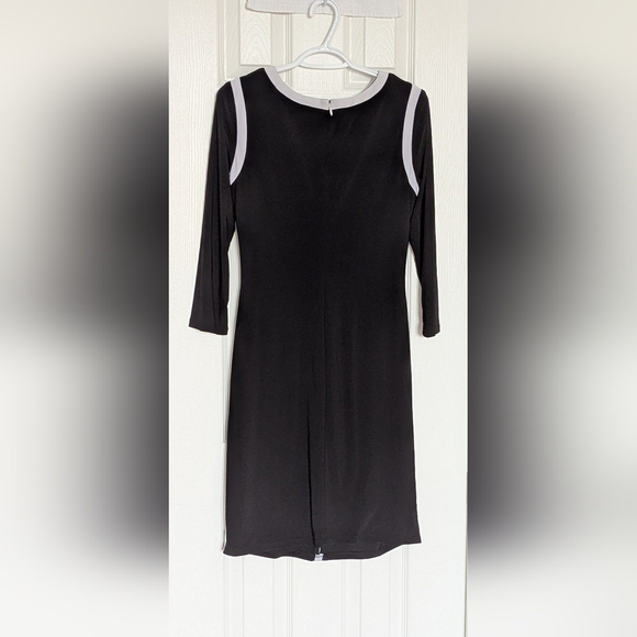 Ralph Lauren Women's (Size 8) Black & White Lined Long Sleeve Dress with Ruching - Picture 5 of 12